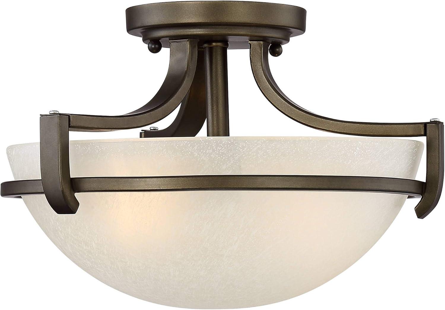 Regency Hill Mallot Modern Ceiling Light Semi Flush Mount Fixture 13" Wide Oil Rubbed Bronze 2-Light Champagne Crackle Glass Bowl Shade for Bedroom