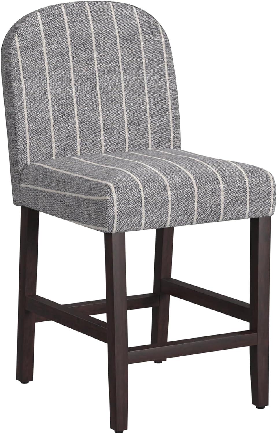 Midnight Stripe Upholstered Counter Stool with Dark Walnut Wood Legs