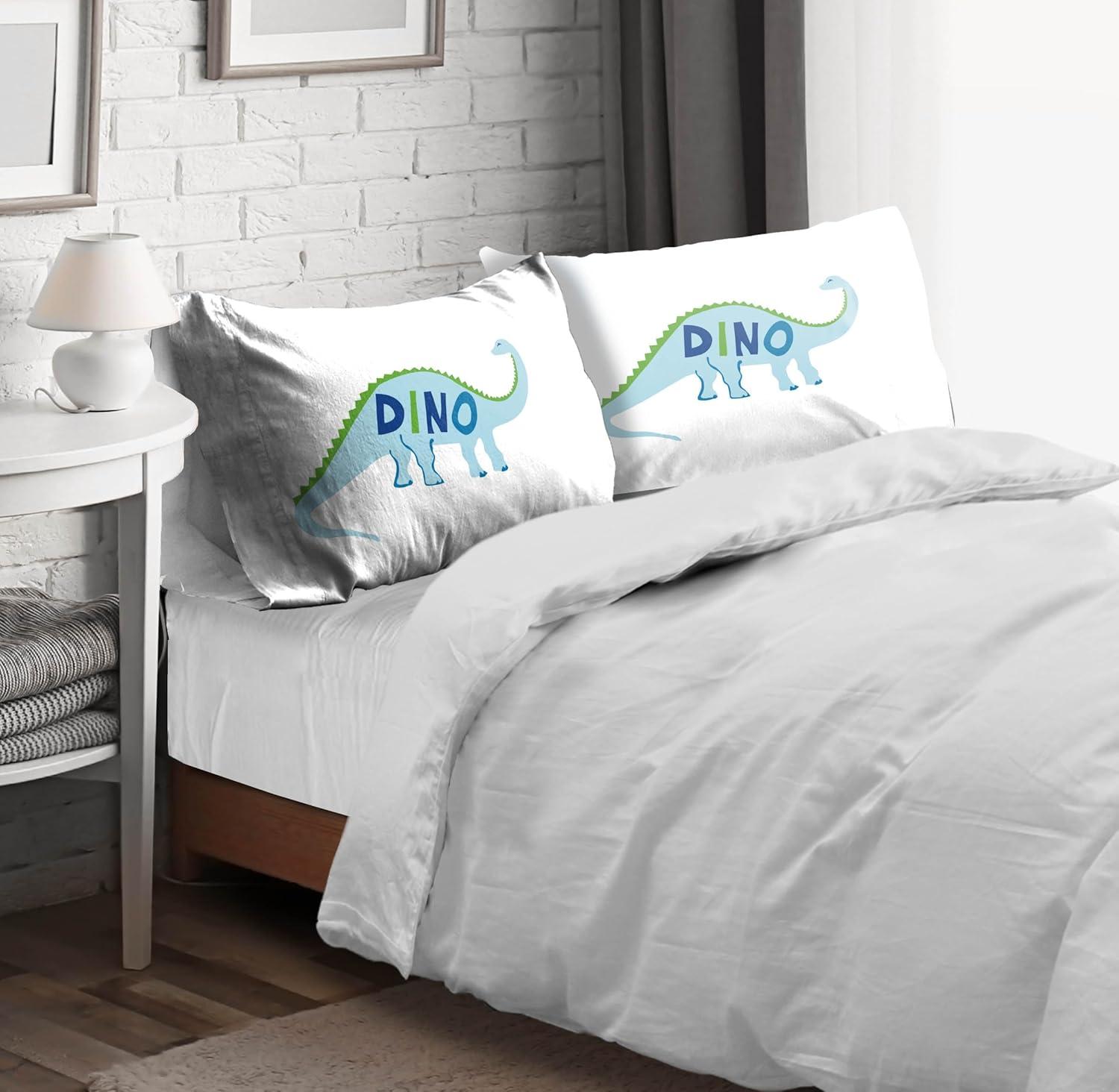 Kids Standard White Dinosaur Microfiber Pillowcase Set