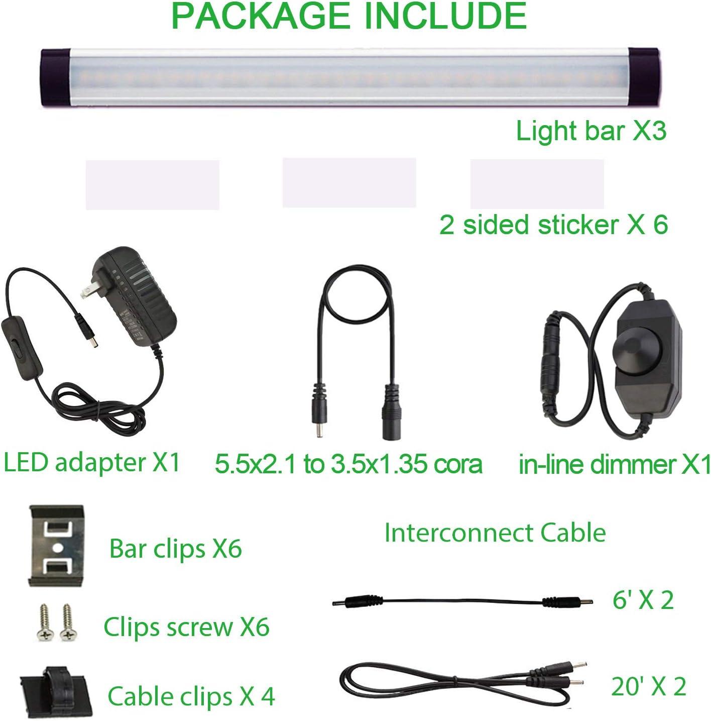 Dimmable LED Under Cabinet Lighting Under Counter Light Bar Linkable Kit with Rotary Dimmer Switch Kitchen,Shelf Lighting 3 Panel Kits 9W (Warm White)