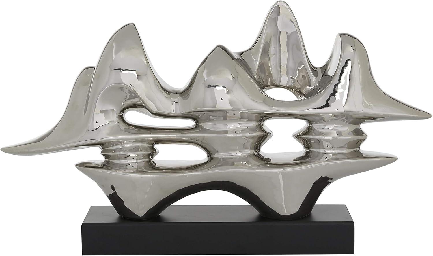 DecMode 25.25"W, 14.5"H Porcelain Contemporary Abstract Sculpture, Silver