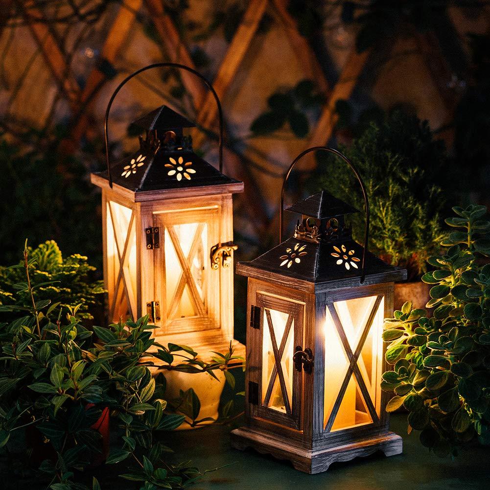 Sziqiqi Wooden Lanterns Rustic Decorative - Wood Candle Holder Centerpiece for Farmhouse Home Decor Wedding Hanging Distressed Moroccan Lantern Indoor