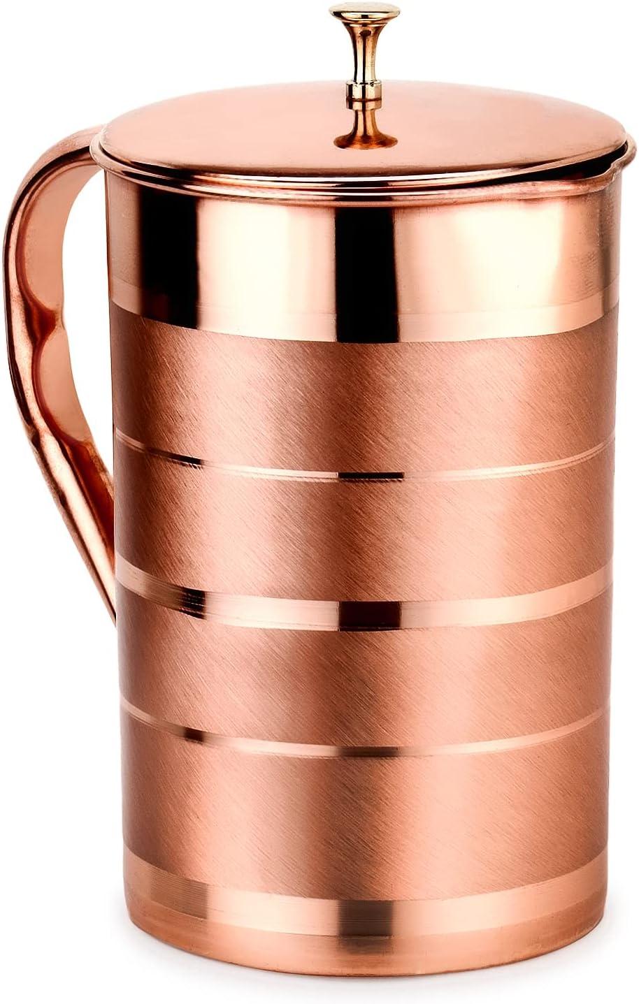 Zap Impex Pure Copper Luxury Jug Pitcher Decanter Beverage Capacity 1.6 Liters Color: Brown