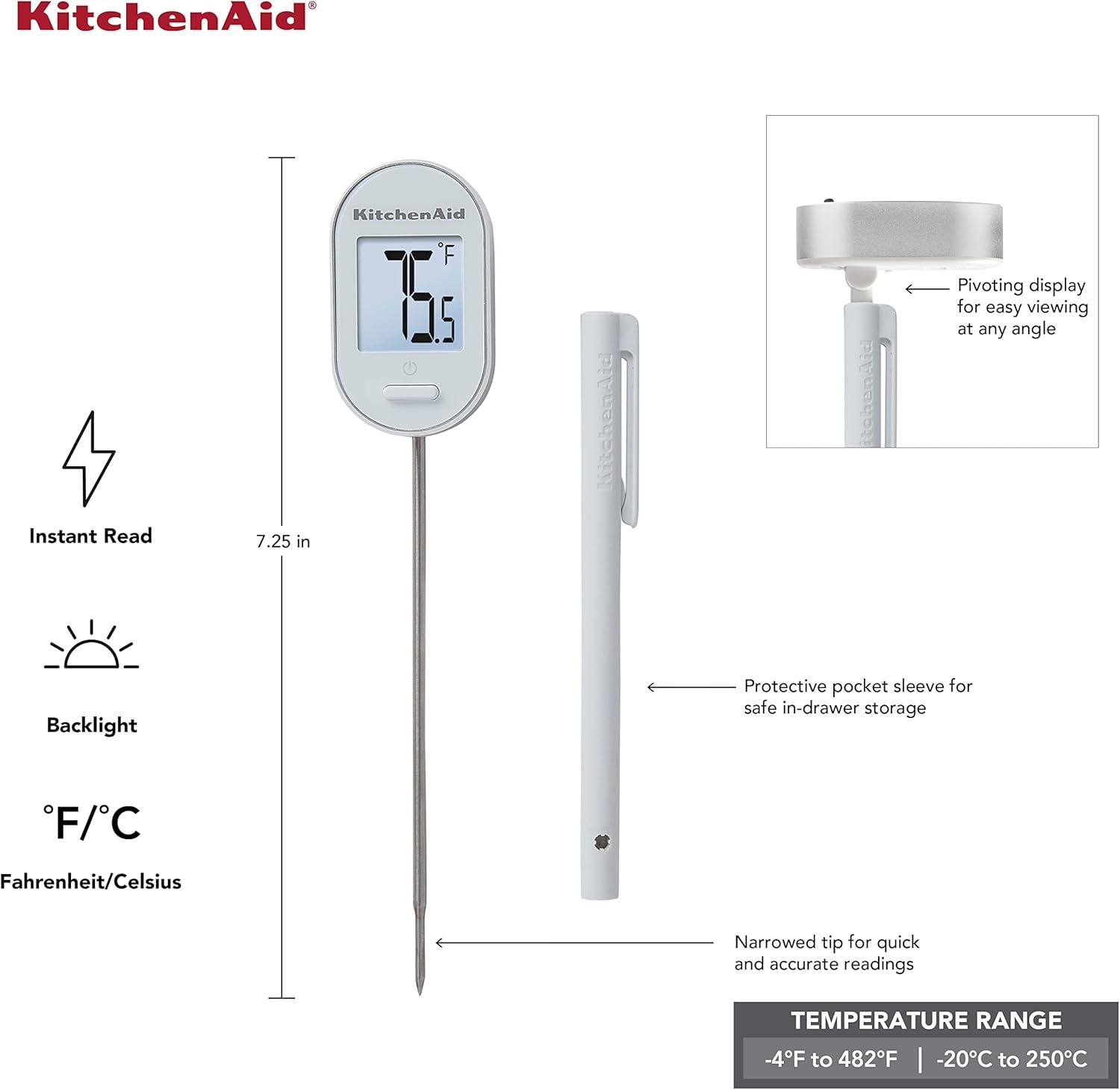 KitchenAid Digital Pivoting Kitchen Cooking Thermometer White: Meat & Food Thermometer, Digital Display, -40 to 482°F
