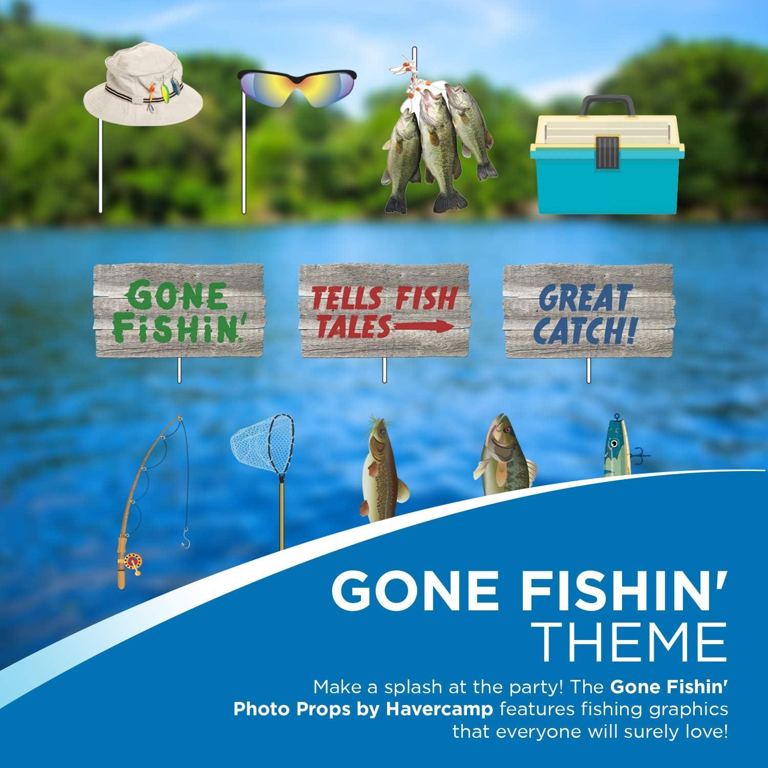 Gone Fishin Relaxing Hobby Themed Birthday Party Photo Booth Props 12 Pack