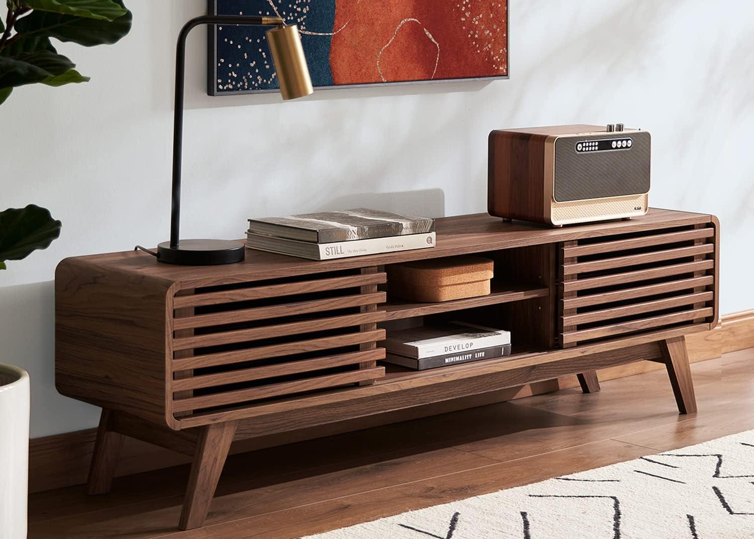 Walnut 59" Mid-Century Modern TV Stand with Cabinet