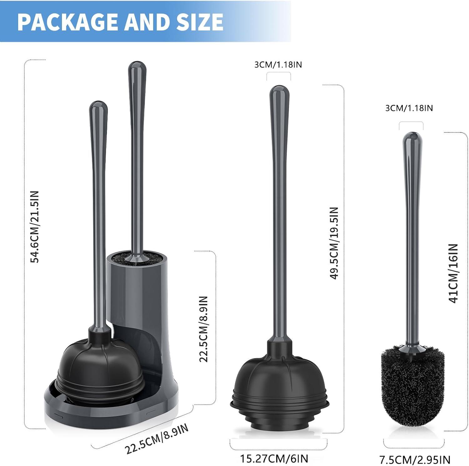 Gray Heavy Duty Toilet Plunger and Brush Set with Holder