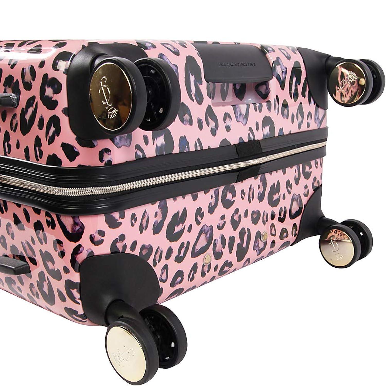Juicy Couture Women's Jane 3-Piece Hardside Spinner Luggage Set, Telescoping Handles, Pink Leopard, One Size