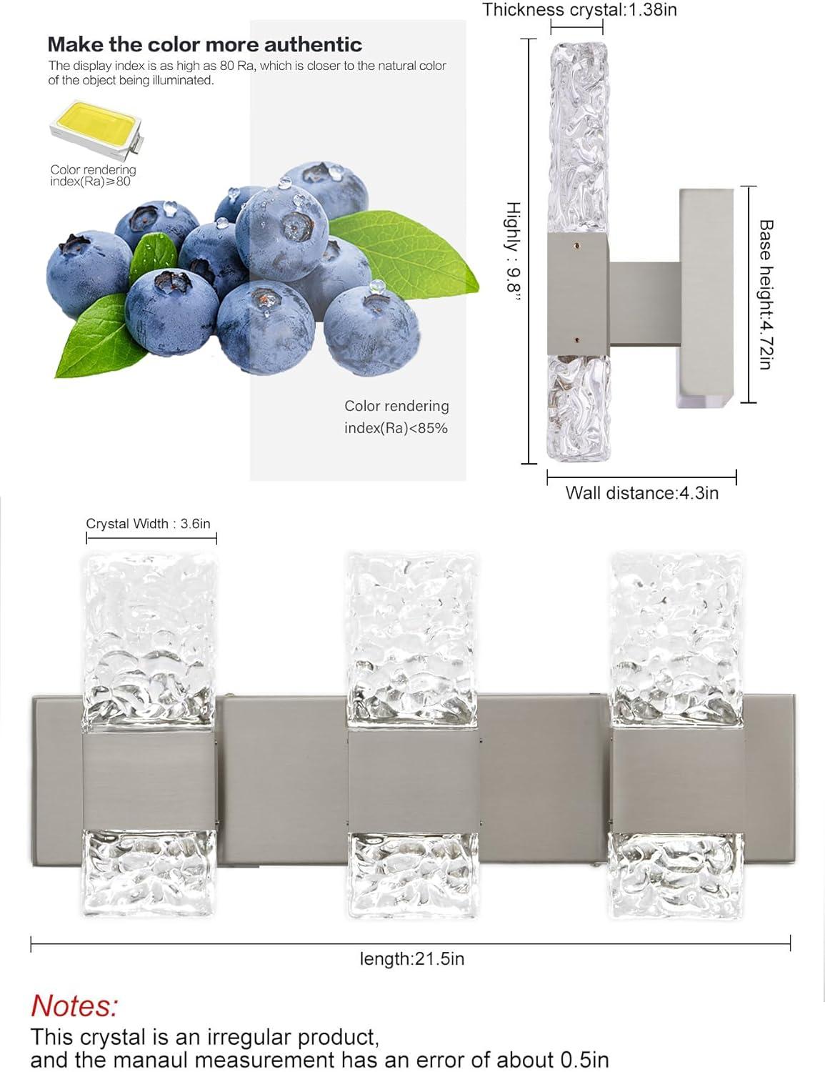 Modern Bathroom Vanity Light fixtures Over Mirror Brushed Nickel Crystal LED Bathroom Lighting fixtures 3 Lights 6000K