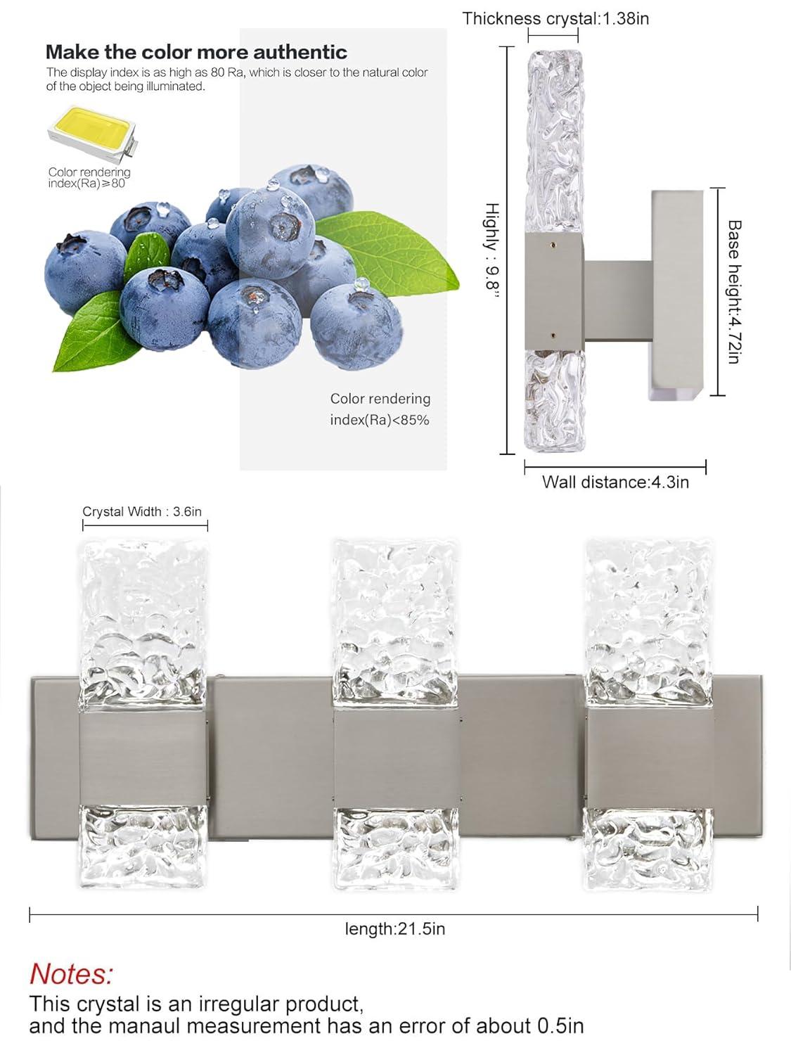 Modern Bathroom Vanity Light fixtures Over Mirror Brushed Nickel Crystal LED Bathroom Lighting fixtures 3 Lights 6000K