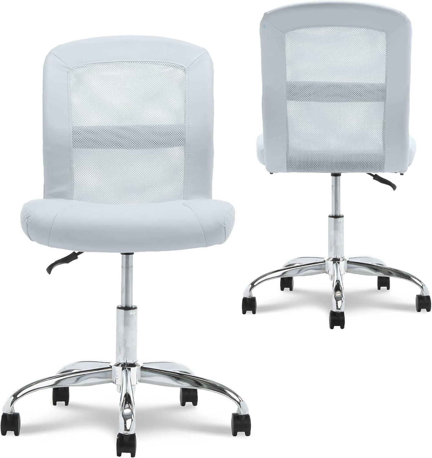 Blue Sky Faux Leather Mid-Back Armless Task Chair with Chrome Base