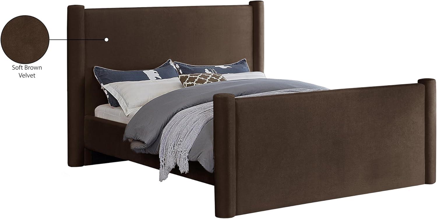 Meridian Furniture B1298Brown-Q Elias Collection Modern | Contemporary Queen Bed with Soft Brown Velvet, Solid Wood Inner Frame, 73.5" W x 88.5" D x 52" H, Brown, Queen