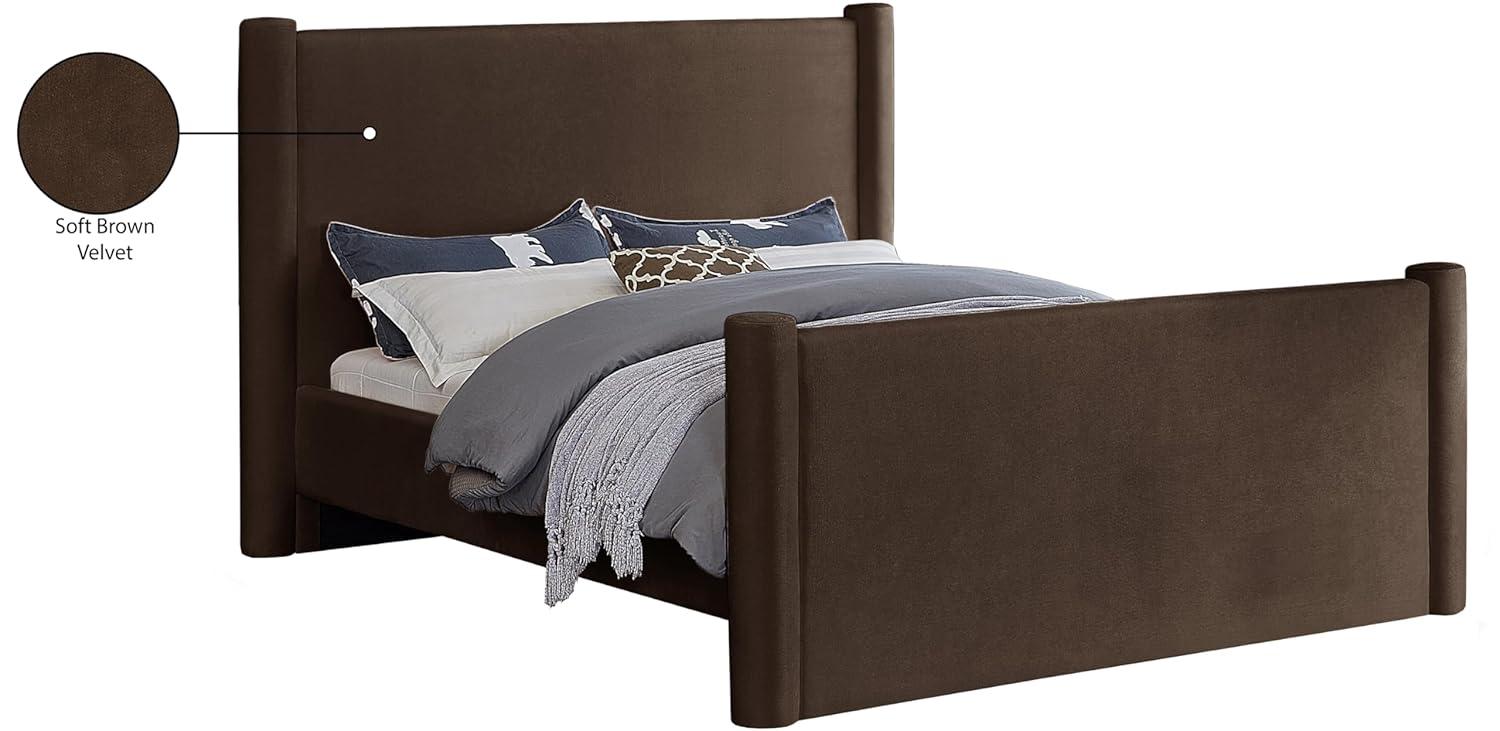 Meridian Furniture B1298Brown-Q Elias Collection Modern | Contemporary Queen Bed with Soft Brown Velvet, Solid Wood Inner Frame, 73.5" W x 88.5" D x 52" H, Brown, Queen