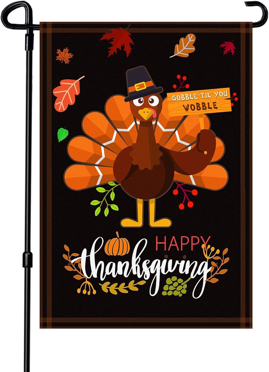 Thanksgiving Garden Flag,Happy Thanksgiving Flags 12 x 18 Inch Thanksgiving House Flag Double-Sided 2 Layer Thanksgiving Turkey House Flag For Thanksgiving Decoration