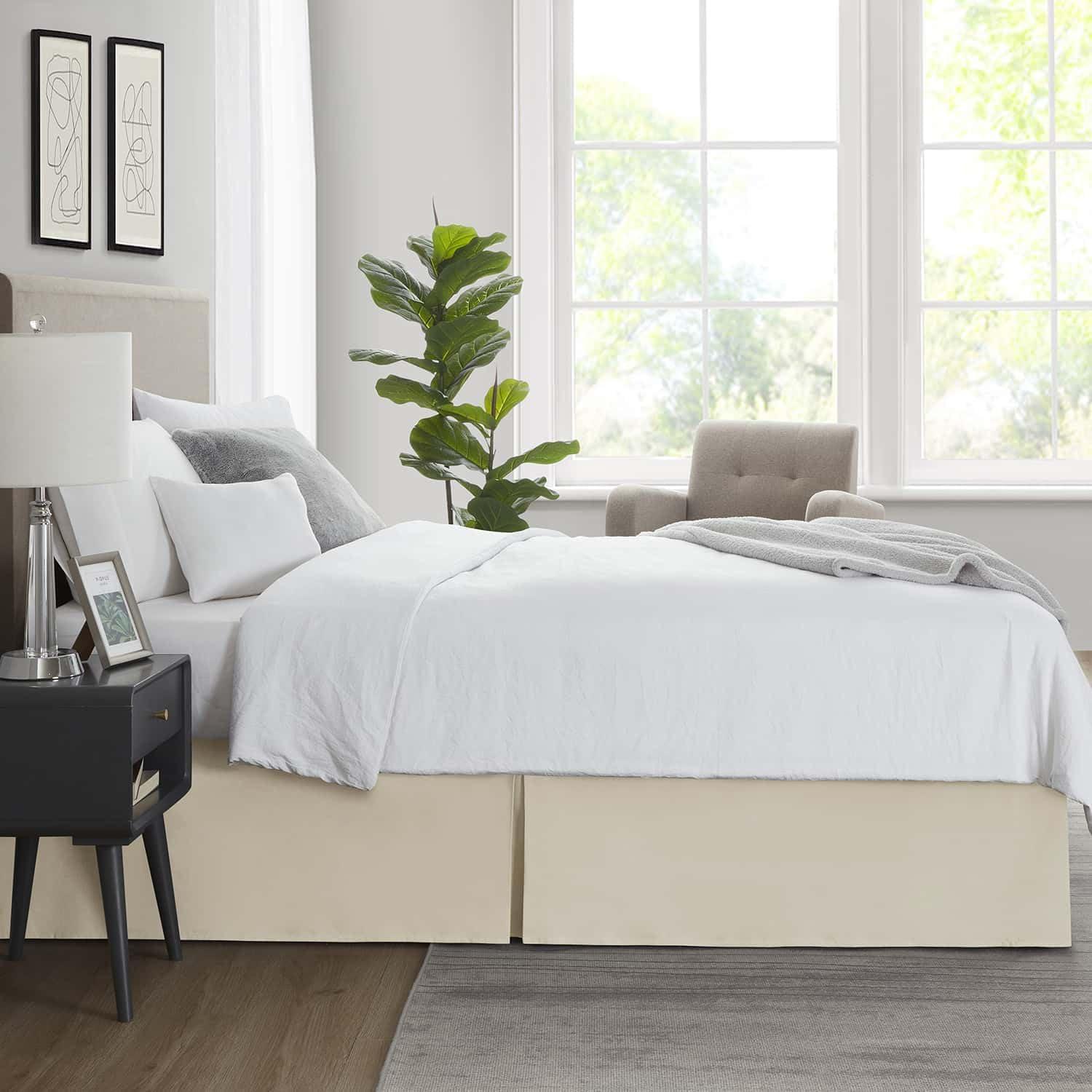 Nestl Bed Skirt Queen Size, 14" Drop Premium Bedskirt, Beige Cream Microfiber Bed Skirts