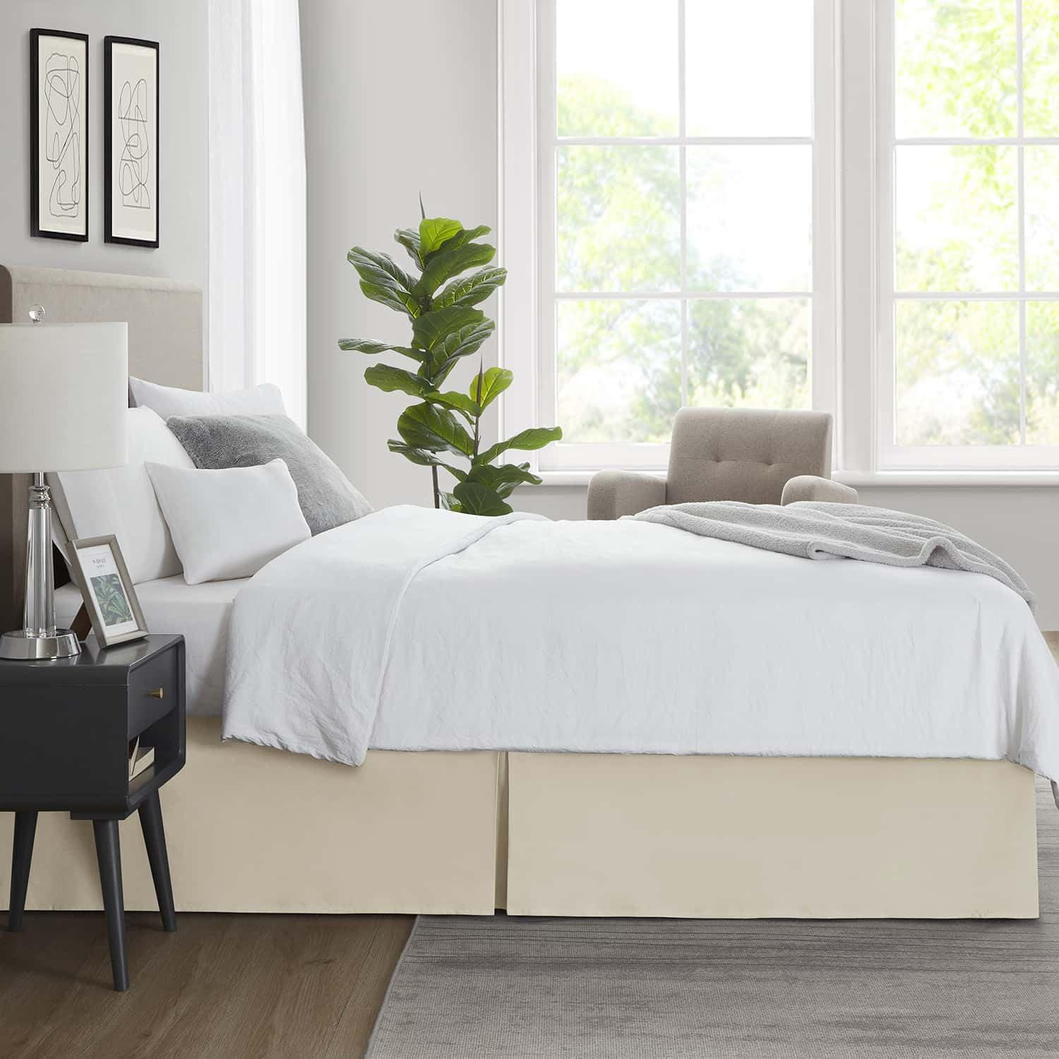 Nestl Bed Skirt Queen Size, 14" Drop Premium Bedskirt, Beige Cream Microfiber Bed Skirts