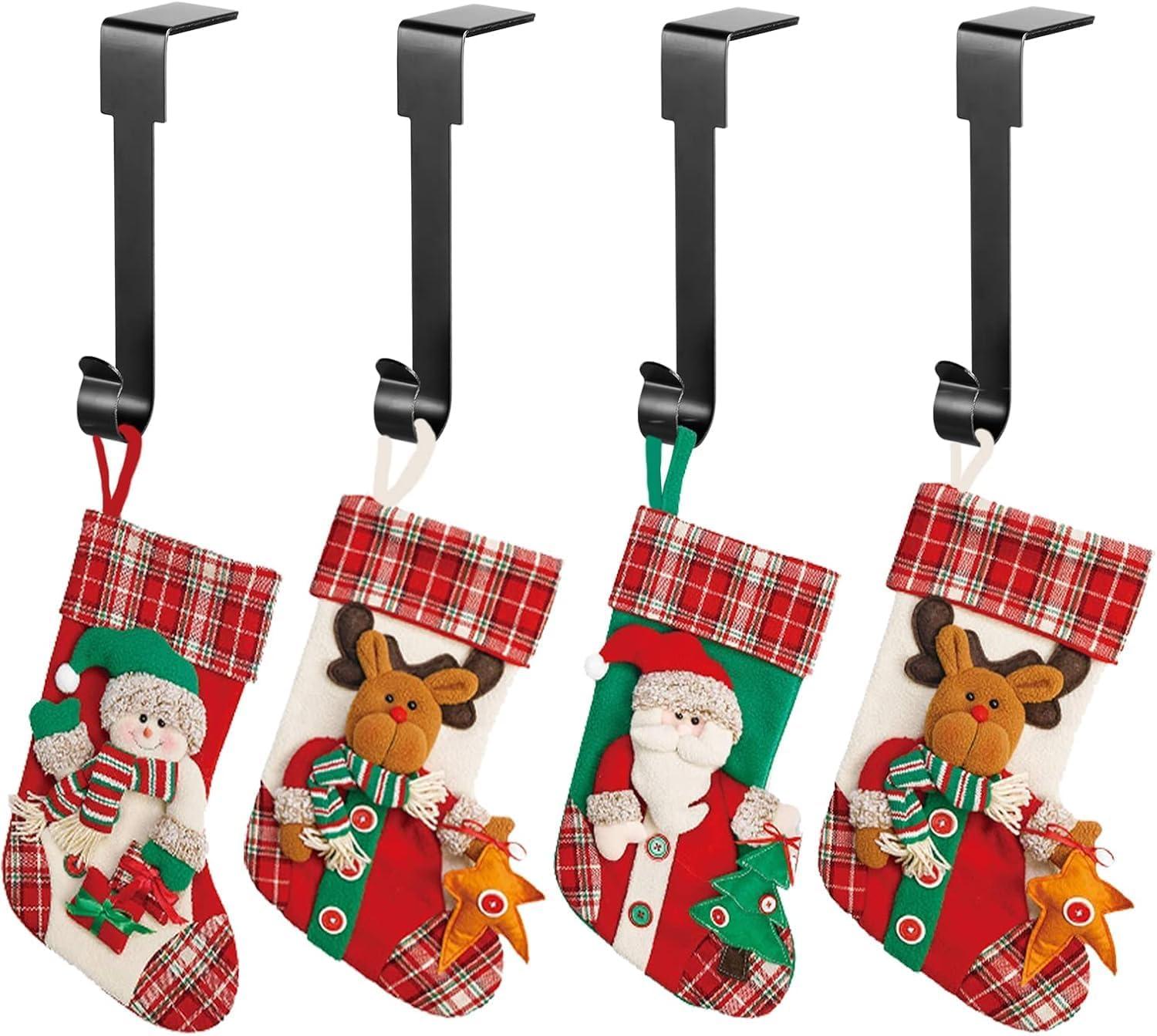 Fymlhomi Christmas Stocking Holders Mantel Hook Hangers Fireplace Hooks Hanger Christmas Stocking Hook Fireplace Hanger Grip for for Christmas Party Decorations (Black, 8)