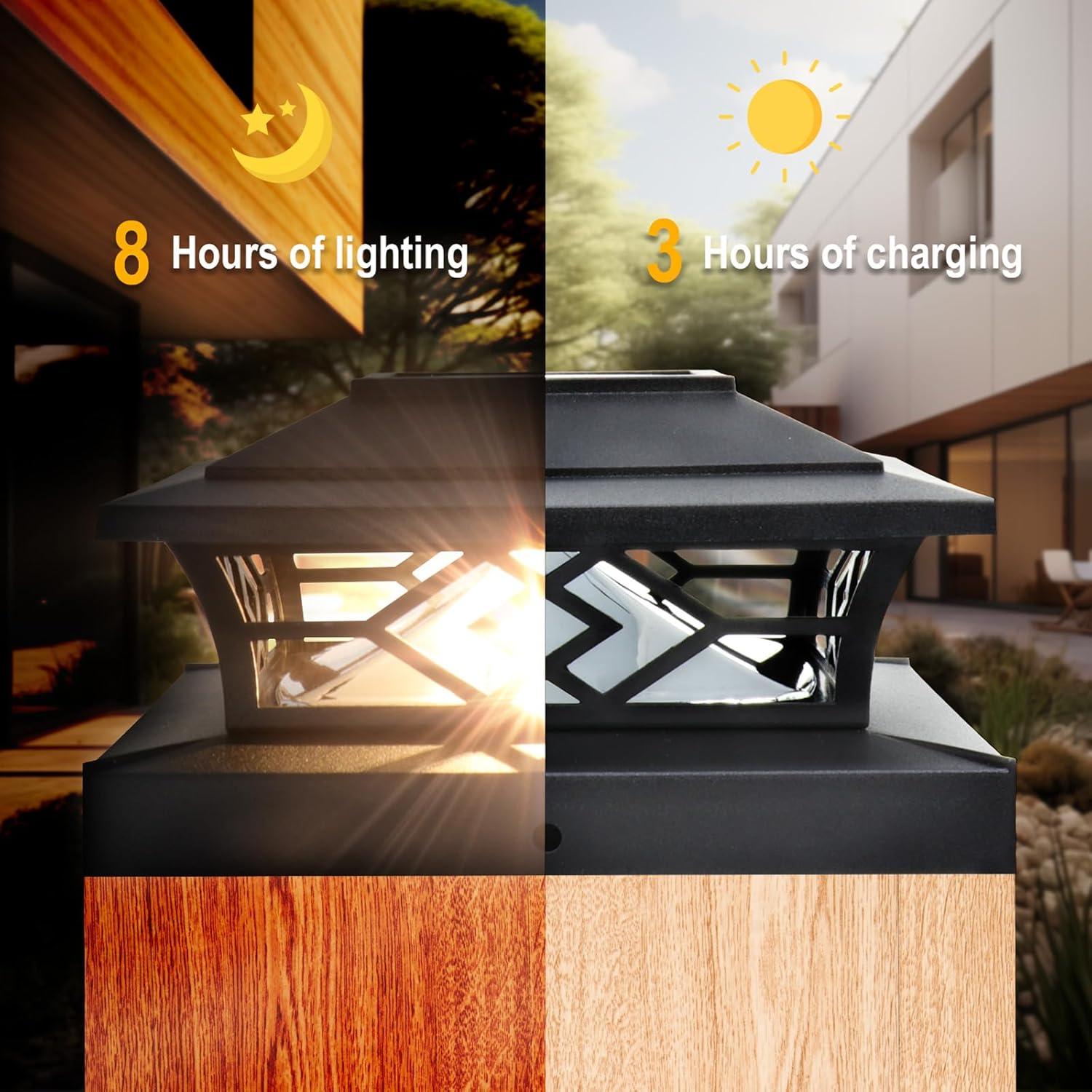 TRAHOO-Solar Post Cap Lights Outdoor - Waterproof LED Fence Post Solar Lights for 3.5x3.5/4x4/5x5 Wood Posts in Patio, Deck or Garden Decoration 2 Pack\u2026\u2026