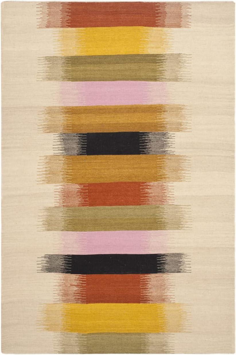 Dhurries DHU642 Hand Woven Flat Weave Indoor Area Rug - Beige/Multi - 4'x6' - Safavieh