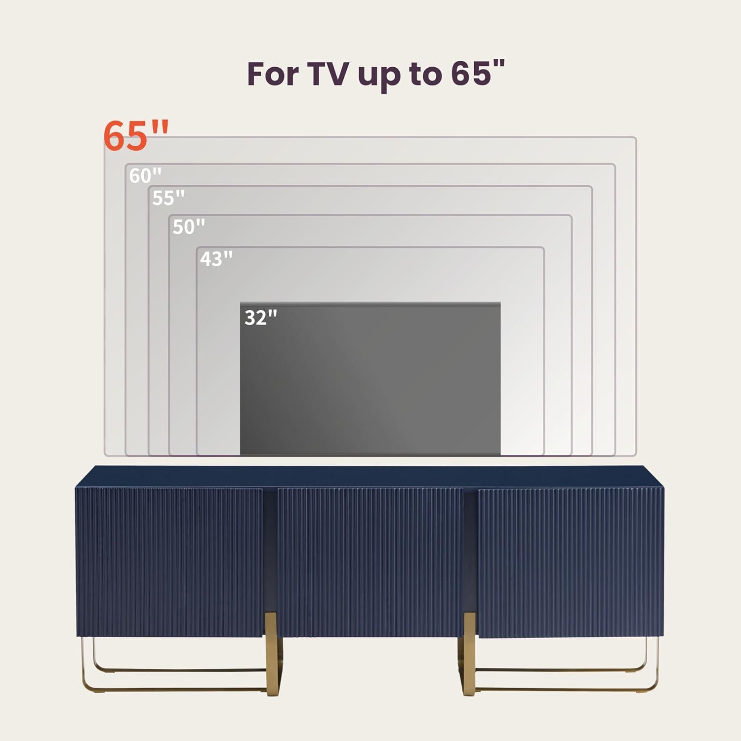 Denhour DH BASIC Modern 60-inch 3-Door Storage TV Stand by  Indigo Blue/Gold