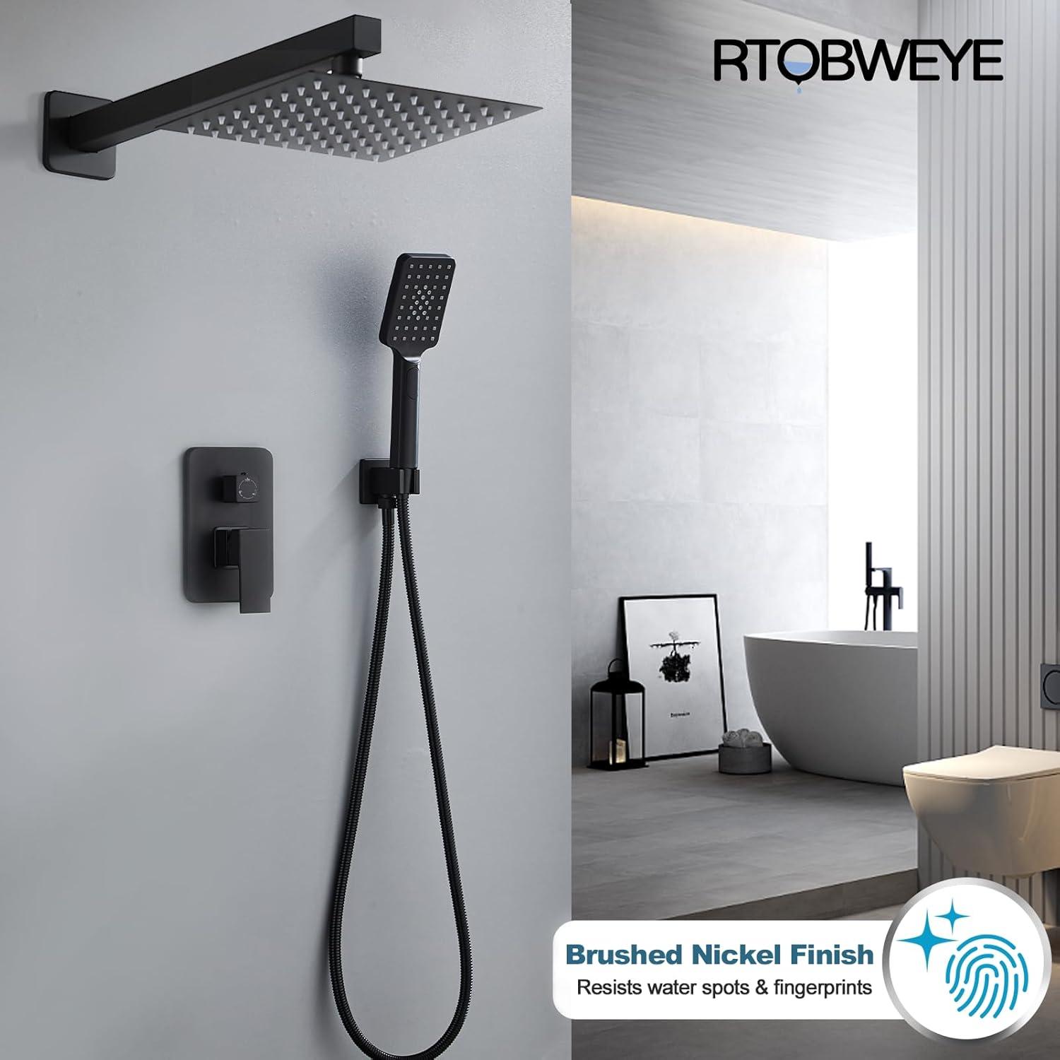 Matte Black 8-Inch Rainfall Shower System with Handheld Spray