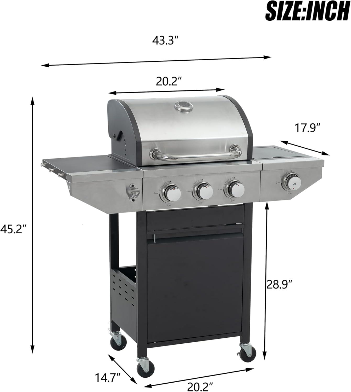 Black and Silver 3-Burner Propane Grill with Side Burner