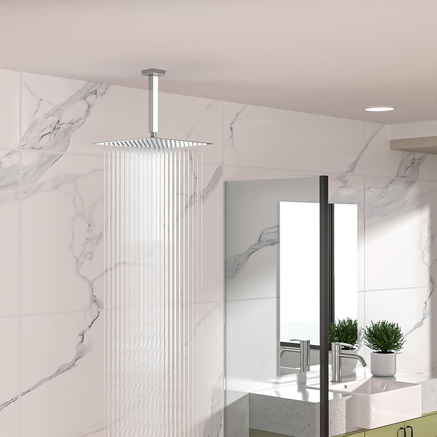 8 in. L Brushed Nickel Ceiling Mounted Rain Shower Extension Shower Arm with Flange