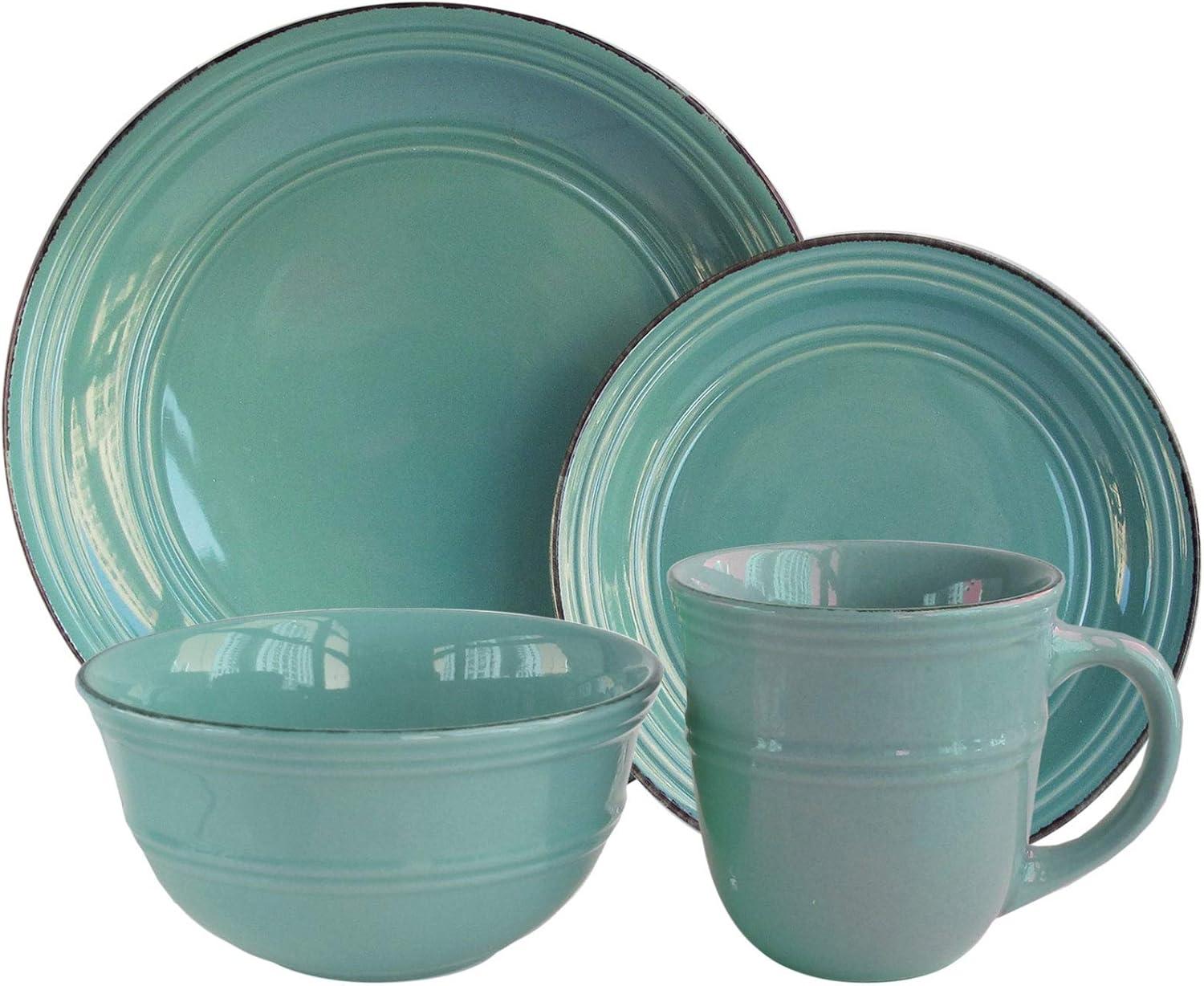 Aqua Blue Ceramic Dinnerware Set, Service for 4