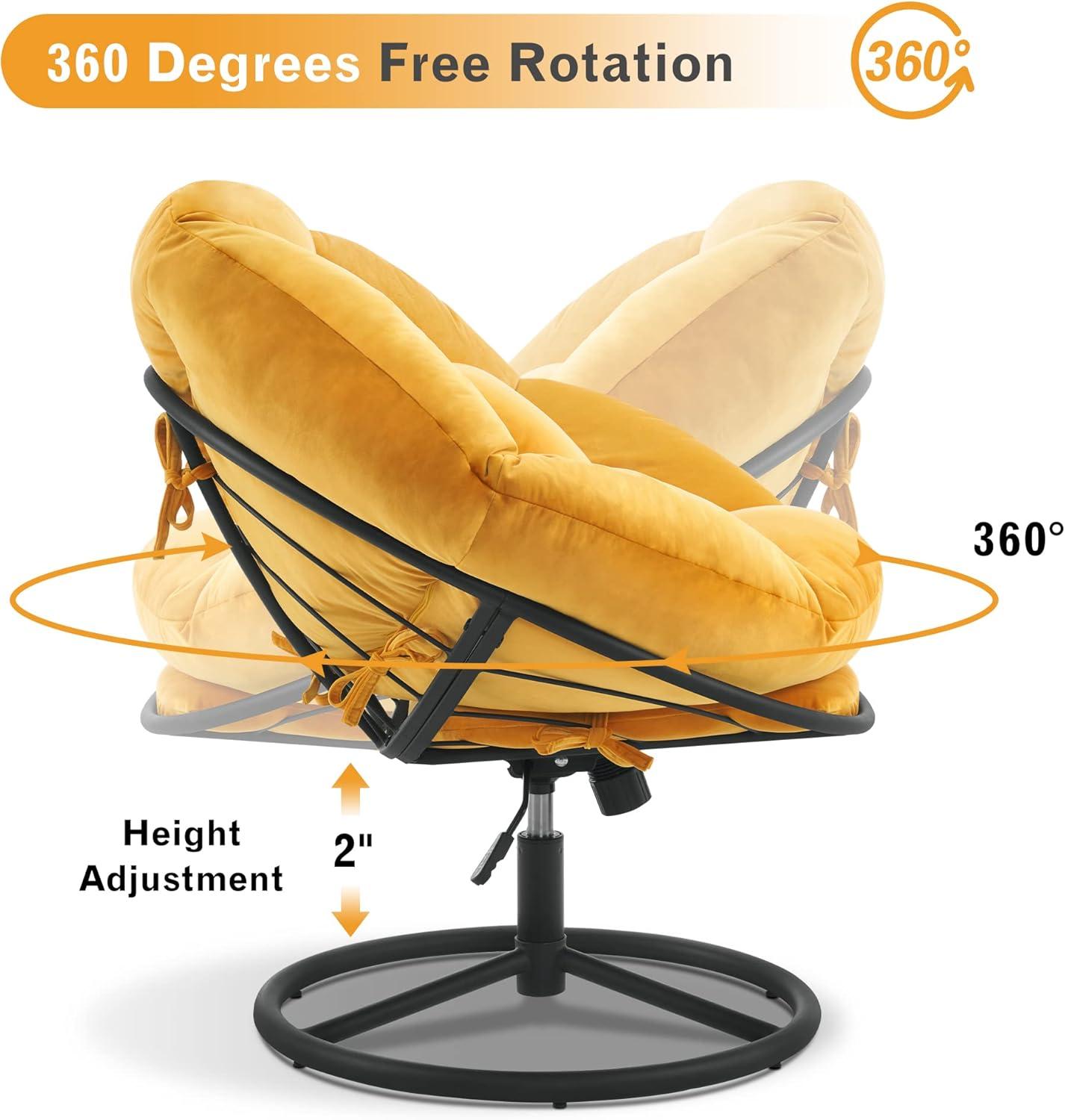 Mcombo Swivel Papasan Chairs, Gas Lift Cozy Chair with Height Adjustment, Velvet Rocking Saucer Chair for Living Room Bedroom HQ405(Yellow)