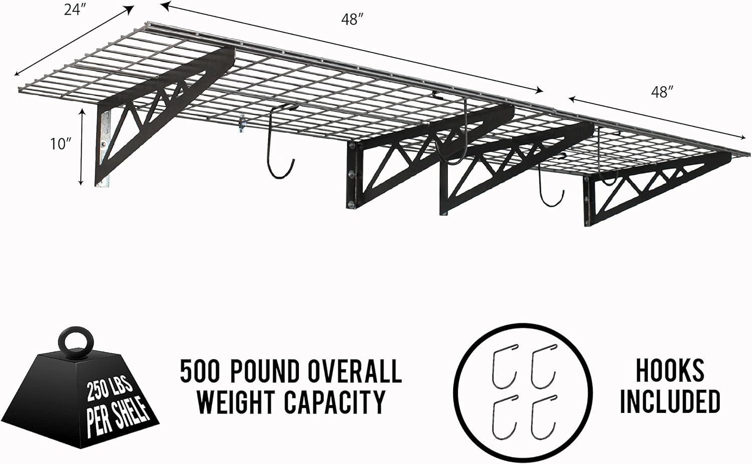 MonsterRAX Gray 24"x48" Steel Wall-Mounted Shelf 250-pound Capacity (Set of 2)