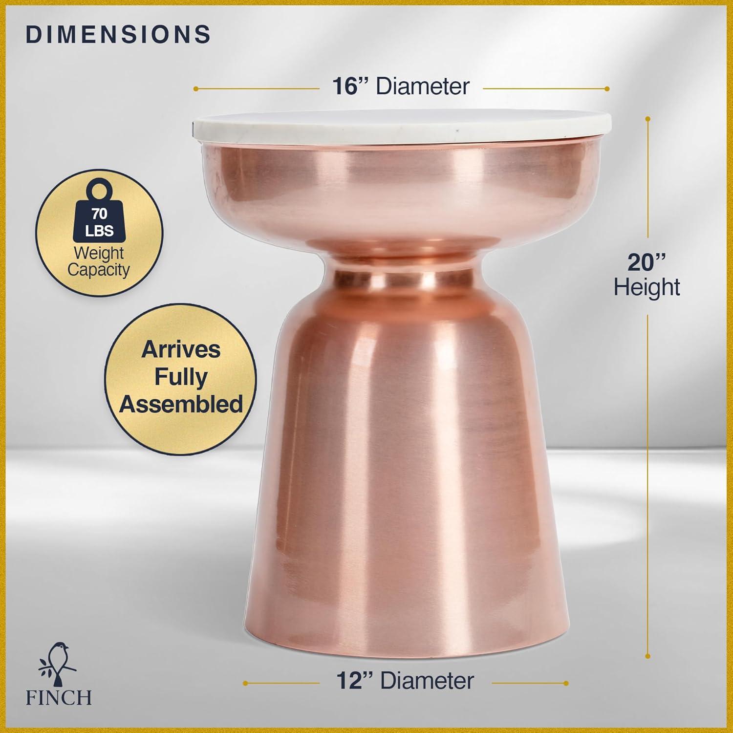 Finch Adler Metal Accent Side Table 16 Hourglass Shape Ivory White Rose Gold