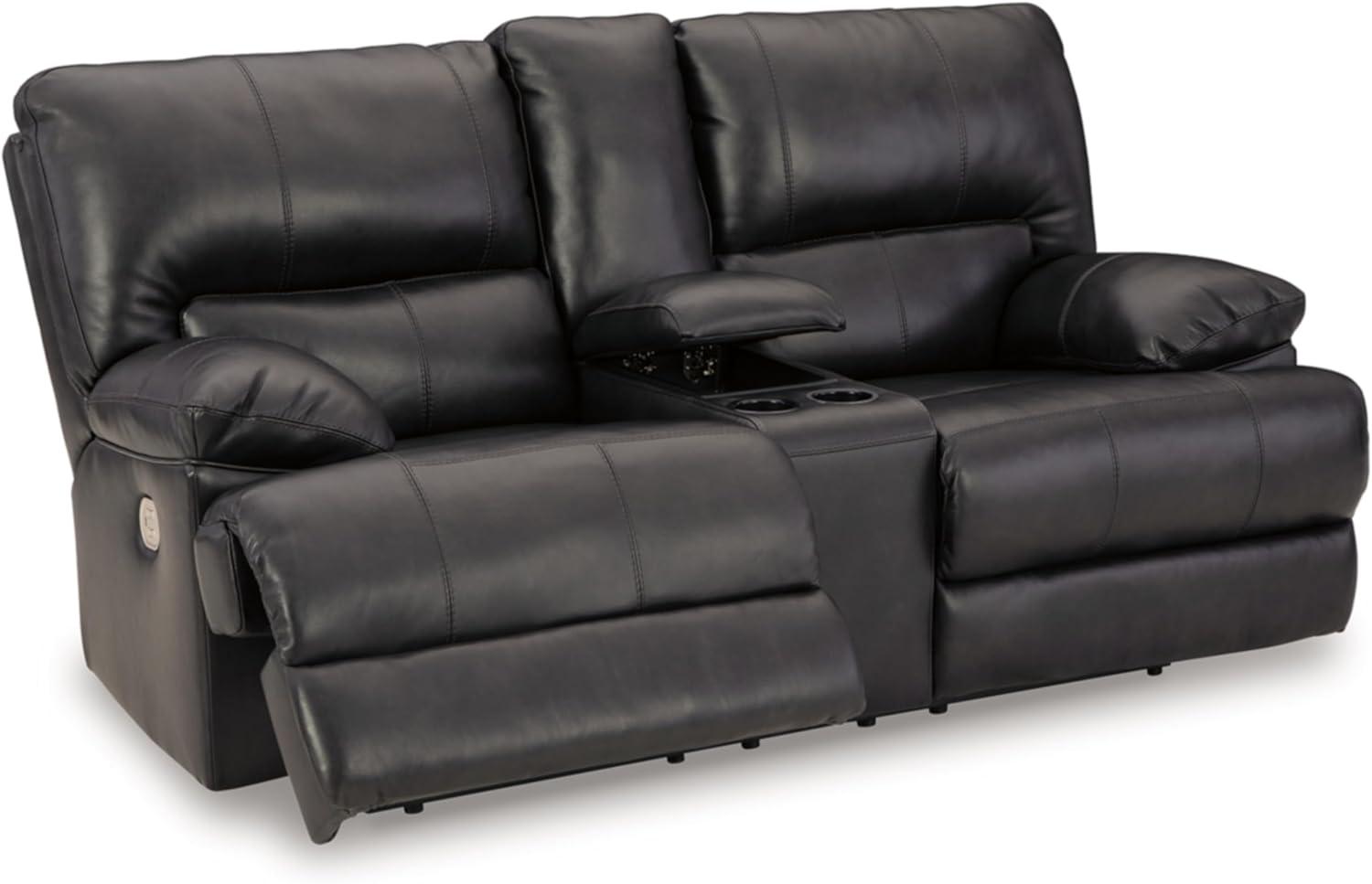 Black Faux Leather Power Reclining Sleeper Loveseat with Storage