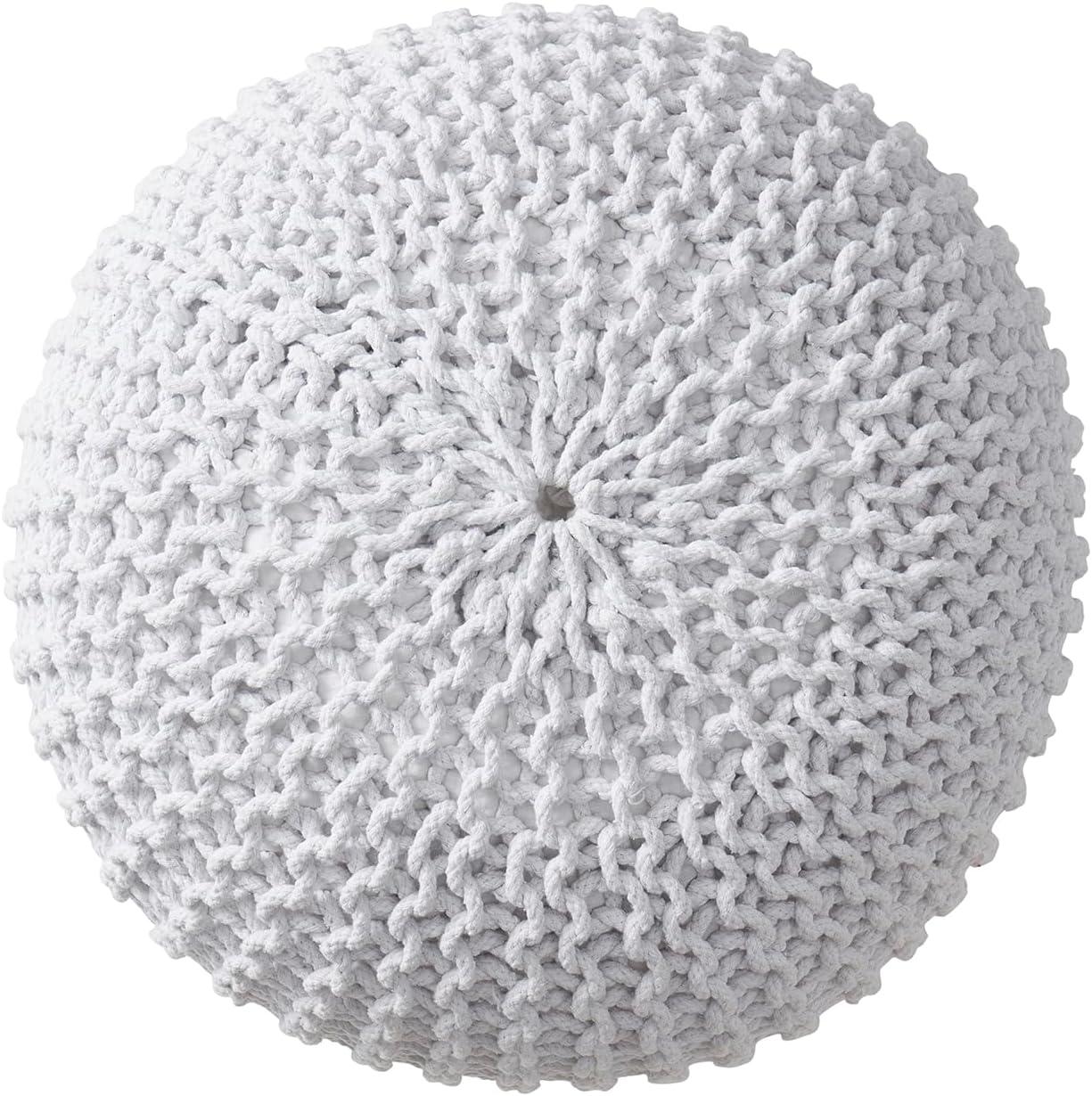 Ornavo Home Cotton Classic Braid Pouf Ottoman - 15" x 18.5" - White