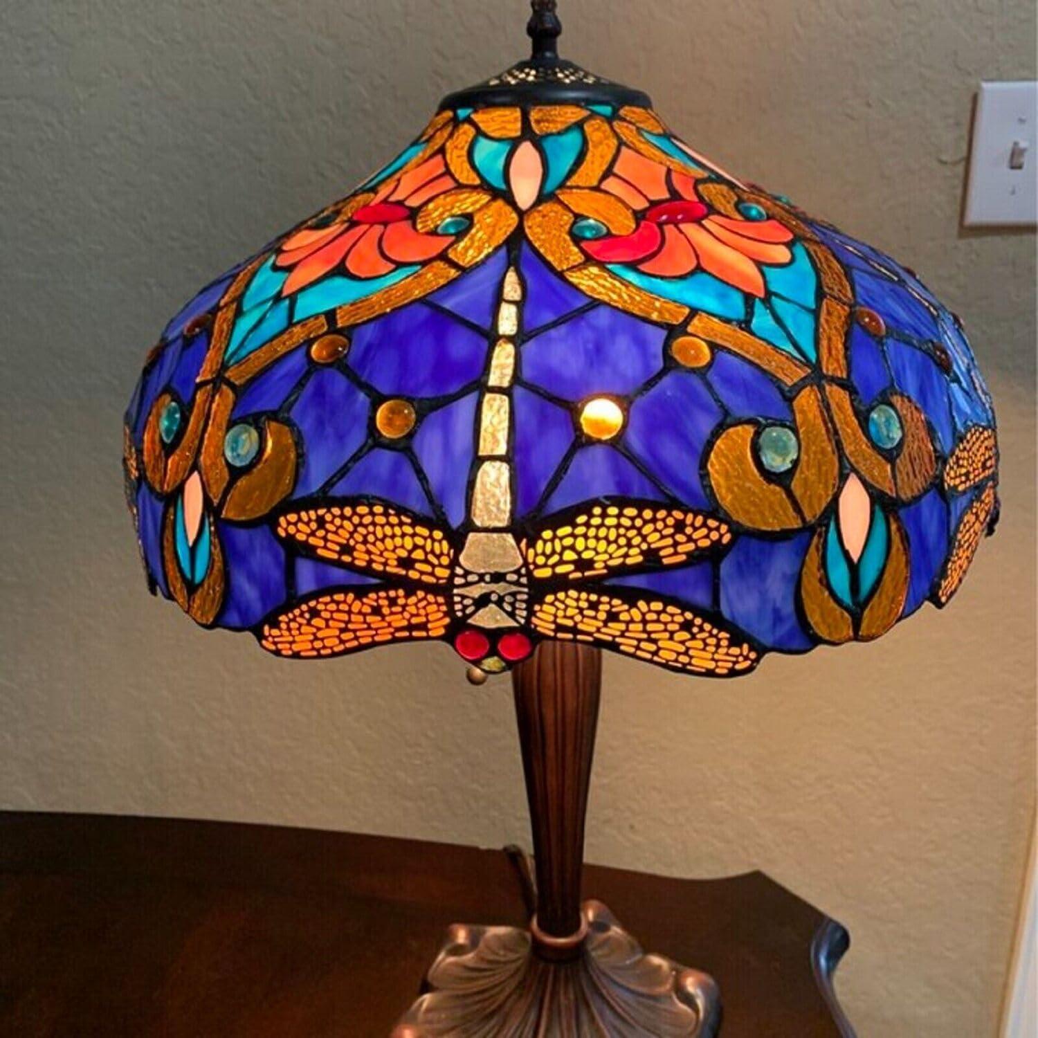 CHLOE Lighting JULIA Tiffany-style 2 Light Dragonfly Table Lamp 17" Shade