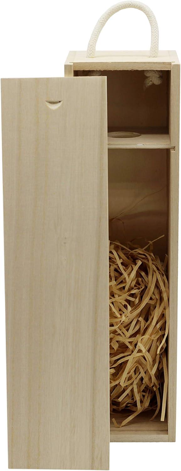 Creative Hobbies Wooden Wine, Liquor Bottle Box, Single Wine Bottle Wood Storage Gift Box with Rope Carry Handle for Birthday Party, Housewarming, Wedding, Anniversary, 13.75 x 4 x 4 Inches
