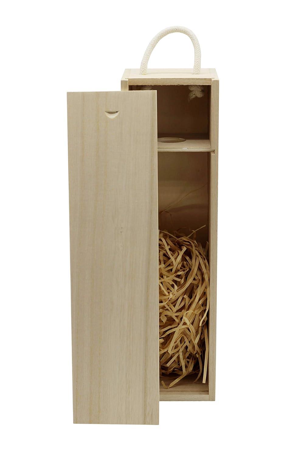 Creative Hobbies Wooden Wine, Liquor Bottle Box, Single Wine Bottle Wood Storage Gift Box with Rope Carry Handle for Birthday Party, Housewarming, Wedding, Anniversary, 13.75 x 4 x 4 Inches