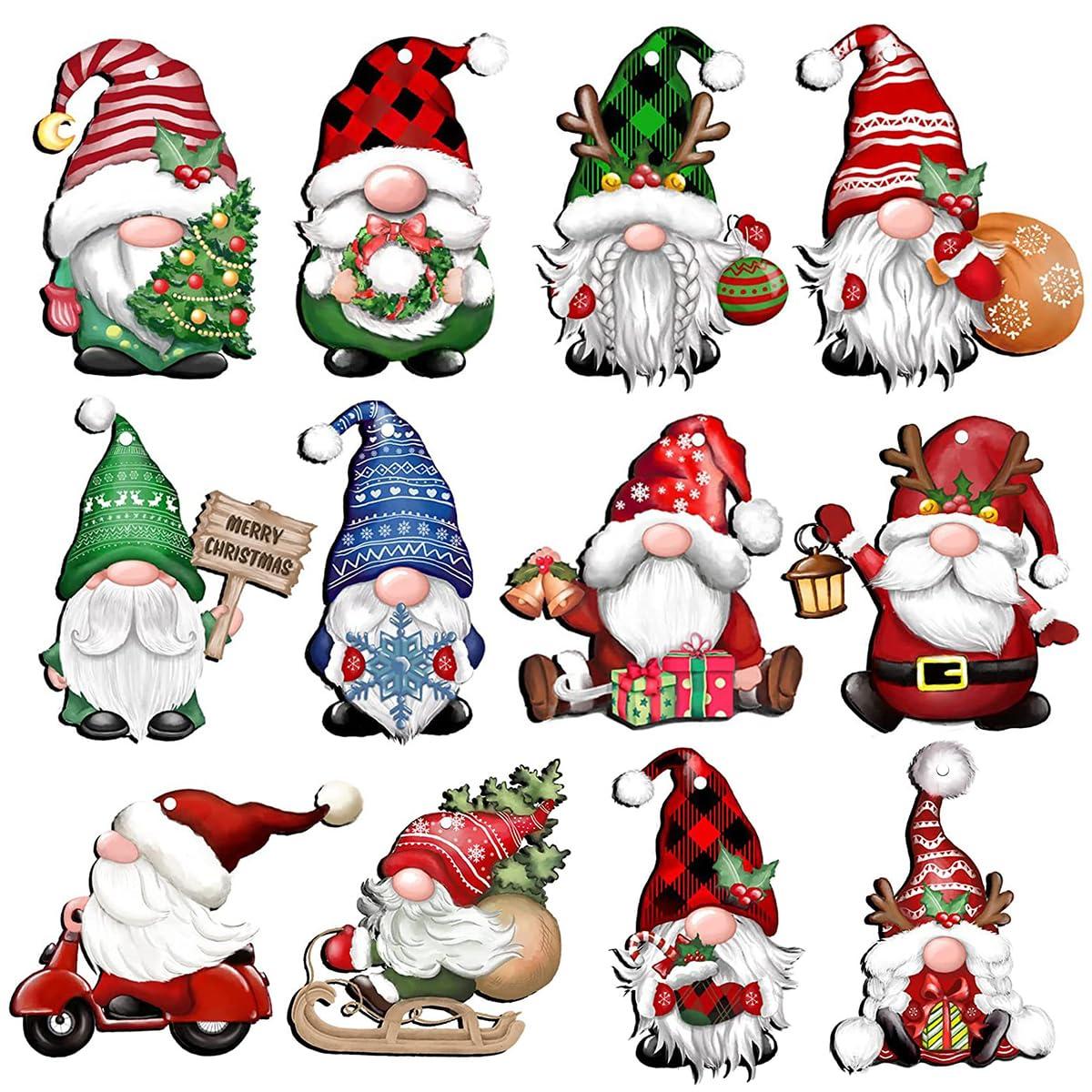 dajkiuy Clearance 24pcs Christmas Gnome Wooden Hanging Ornaments,Wood Hanging Decor for Christmas Tree Decorations Gnome Santa Doll Hanging Craft Holiday Party Supplies