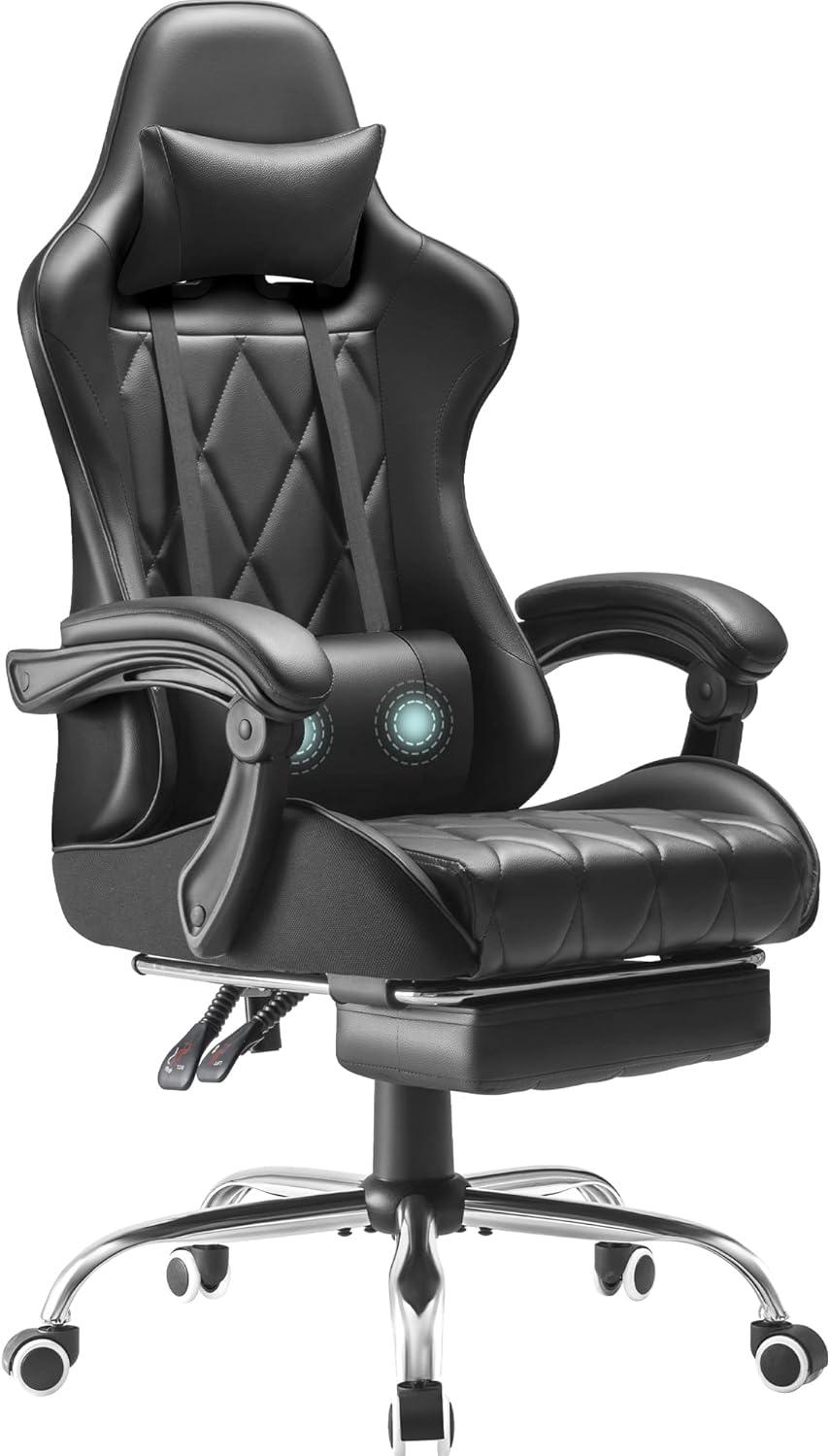 U-SHARE Gaming Chair, Computer Chair with Footrest and Massage Lumbar Support, Ergonomic High Back Video Game Chair with Swivel Seat and Headrest (Black)