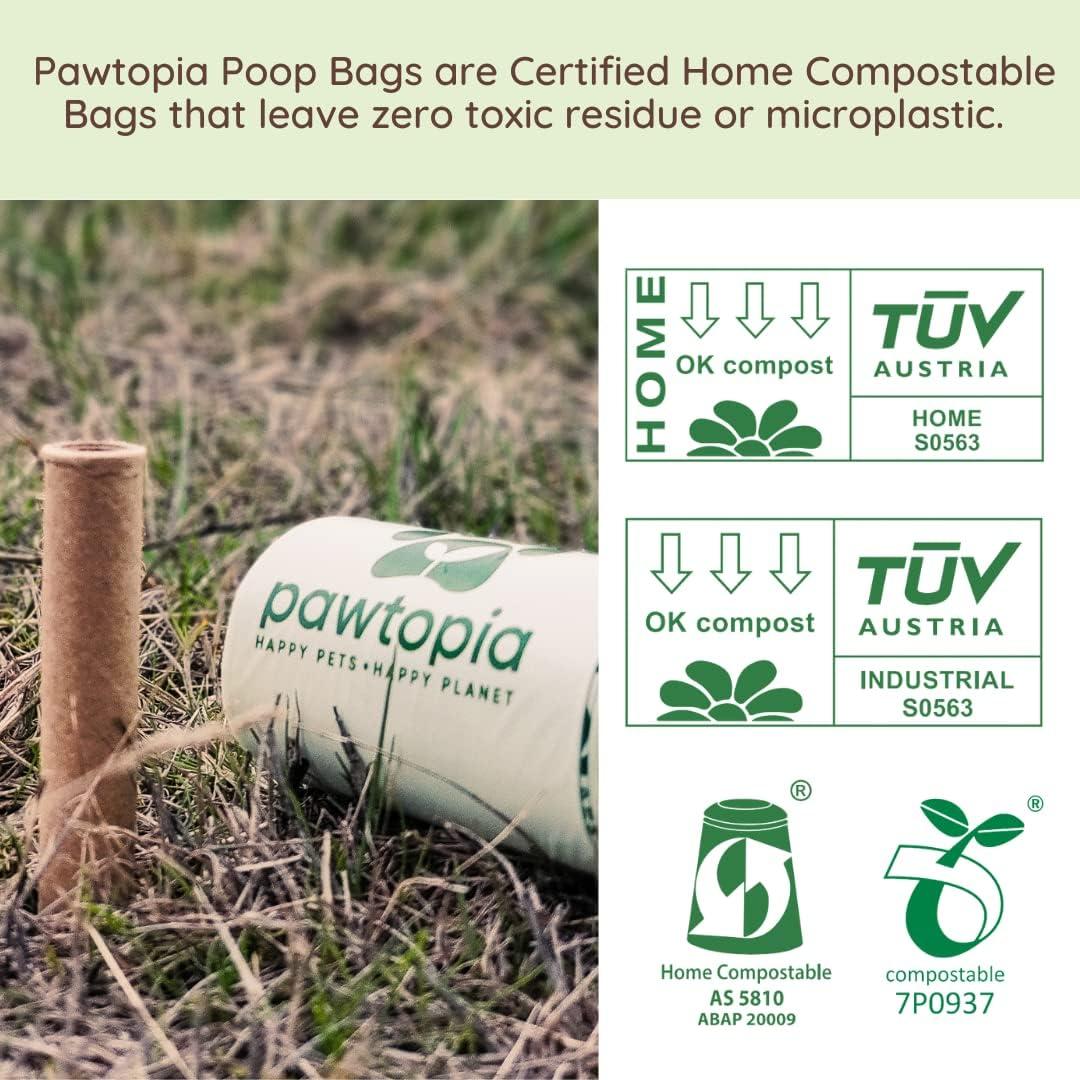 Pawtopia Certified Home Compostable Biodegradable Dog Poop Bags | Cat Litter Bag (120 Bags, Green)