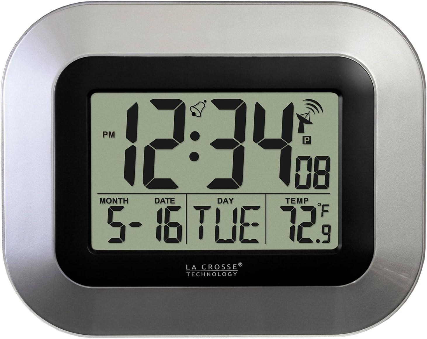 WT-8005U-S Atomic Digital Wall Clock with Indoor Temperature and Date