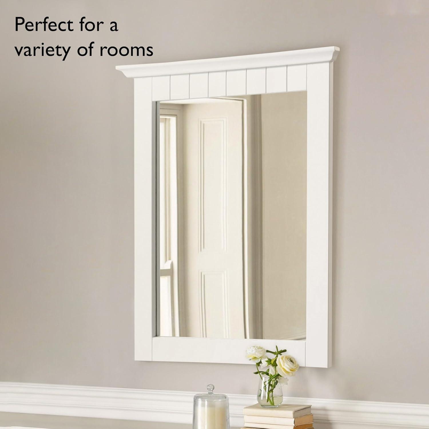 QINBI 541581-WHT Cottage Rectangle Wall Accent Traditional Wood Framed – Living Room, Bedroom, Bathroom Vanity Mirror, 24" H X 21" L, White