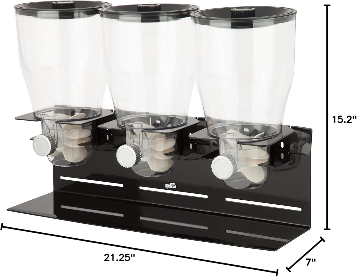 Black and Clear Triple Canister Dry Food Dispenser