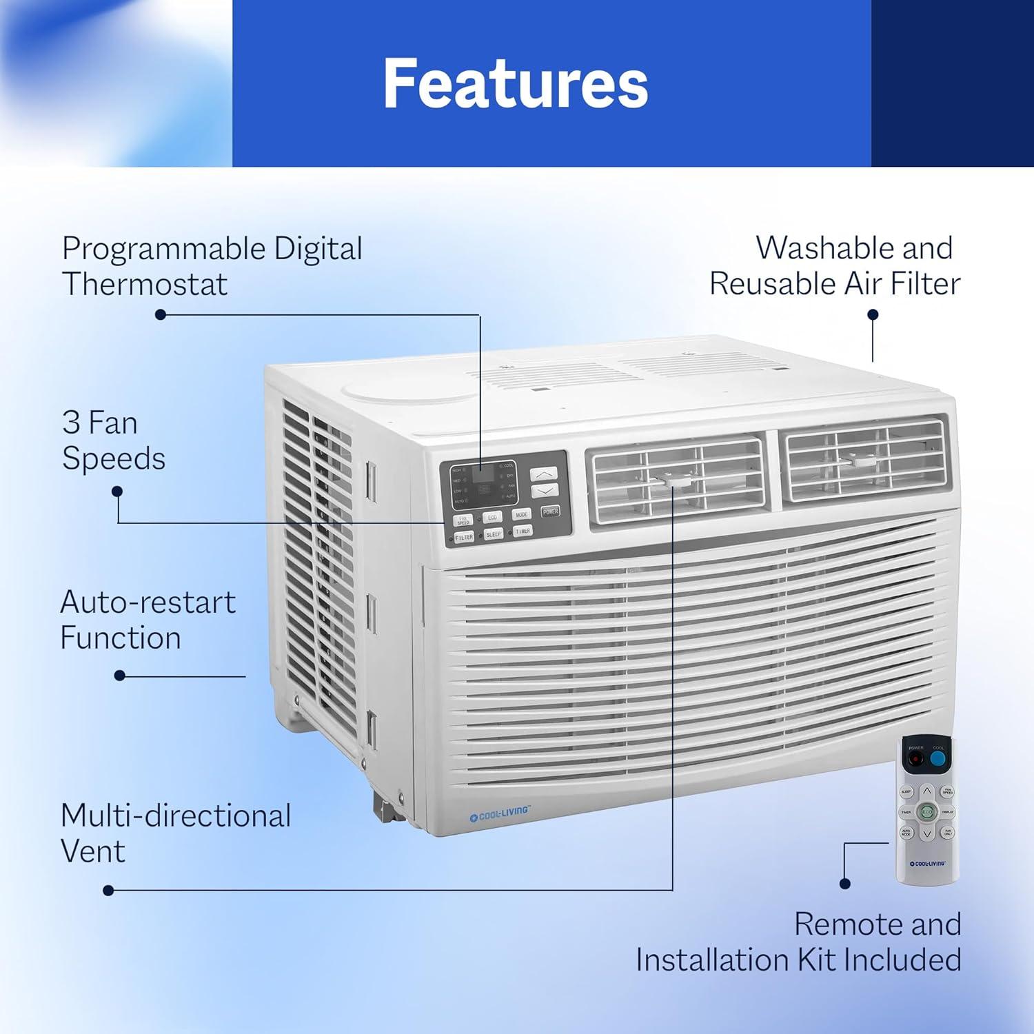 Cool-Living 8,000 BTU Window Mount Room Air Conditioner with Installation Kit