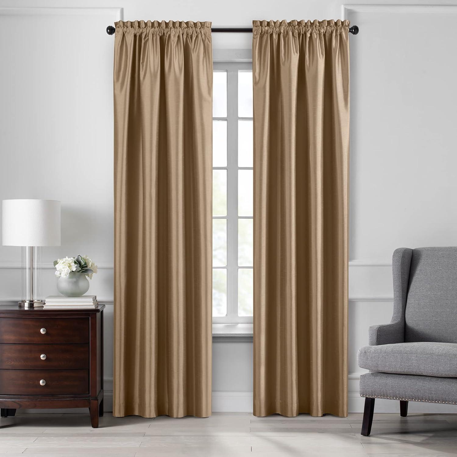 Gold Faux Silk Blackout Rod Pocket Curtain Panel