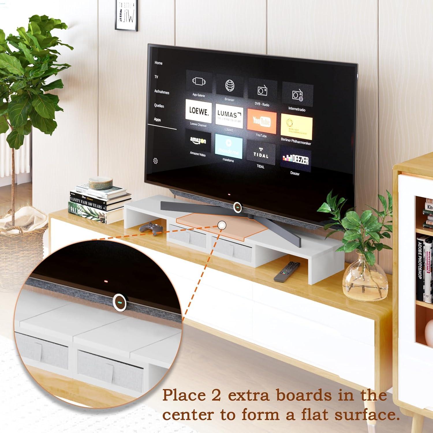 White Adjustable Dual Monitor Stand with Storage Drawers