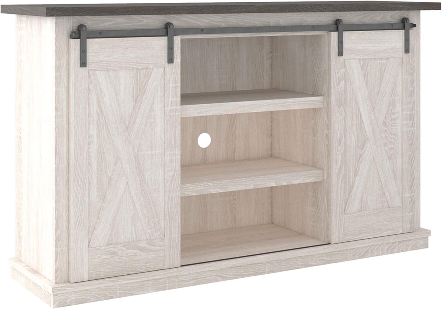 Gray Two-Tone Farmhouse TV Stand with Sliding Barn Doors