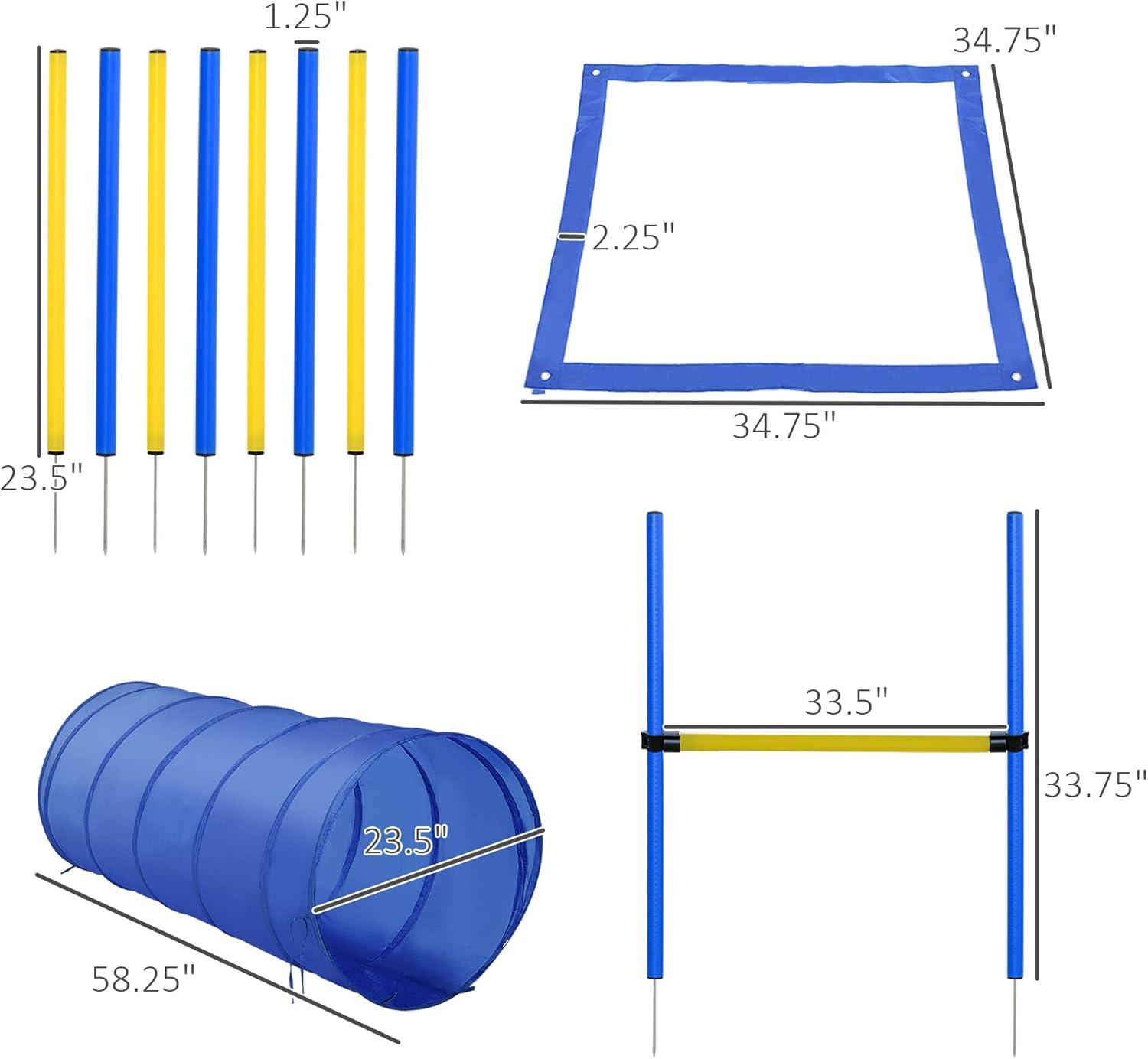 PawHut 4PC Obstacle Dog Agility Training Course Kit Backyard Competitive Equipment- Blue/Yellow