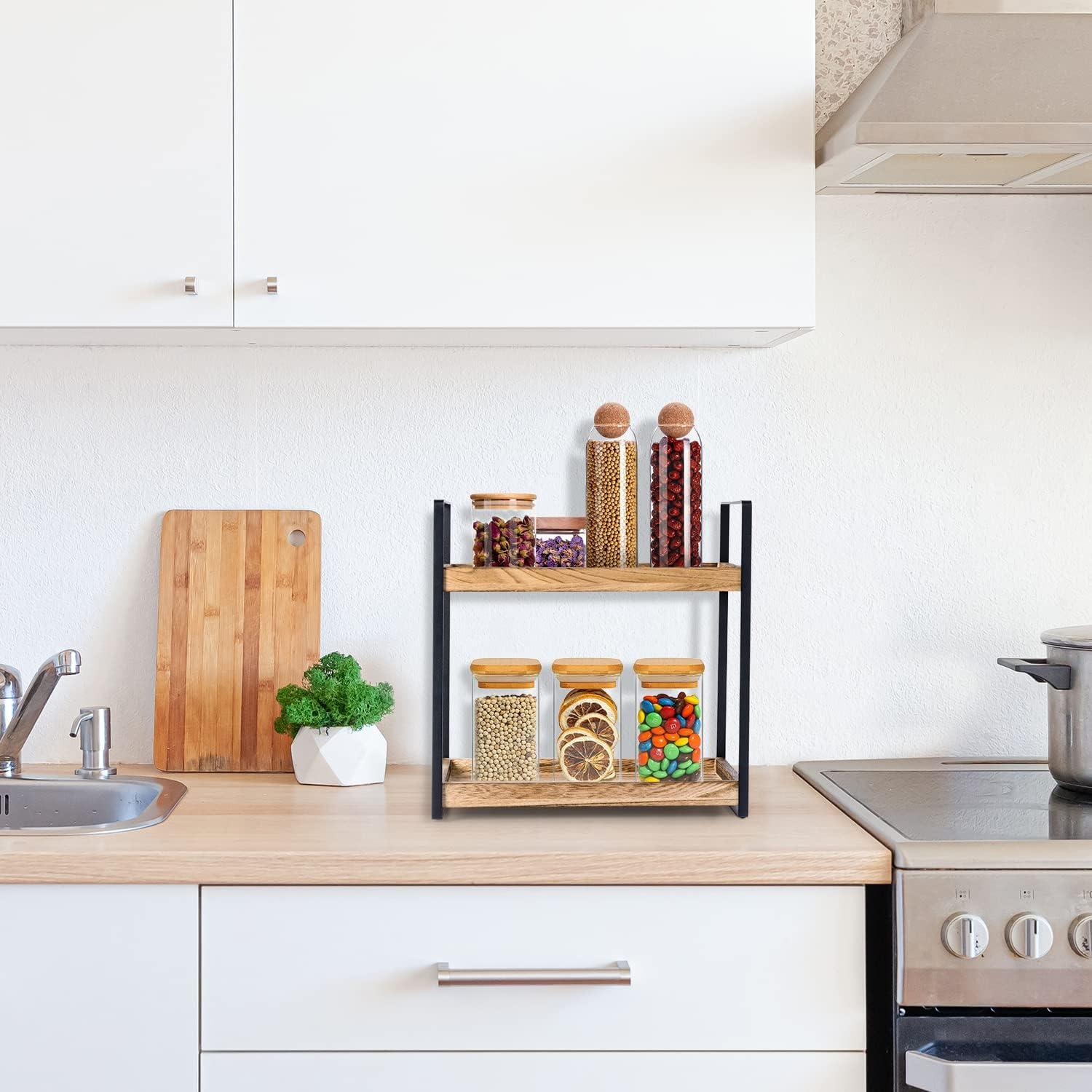 Brown Steel and Wood 2-Tier Countertop Organizer Shelf