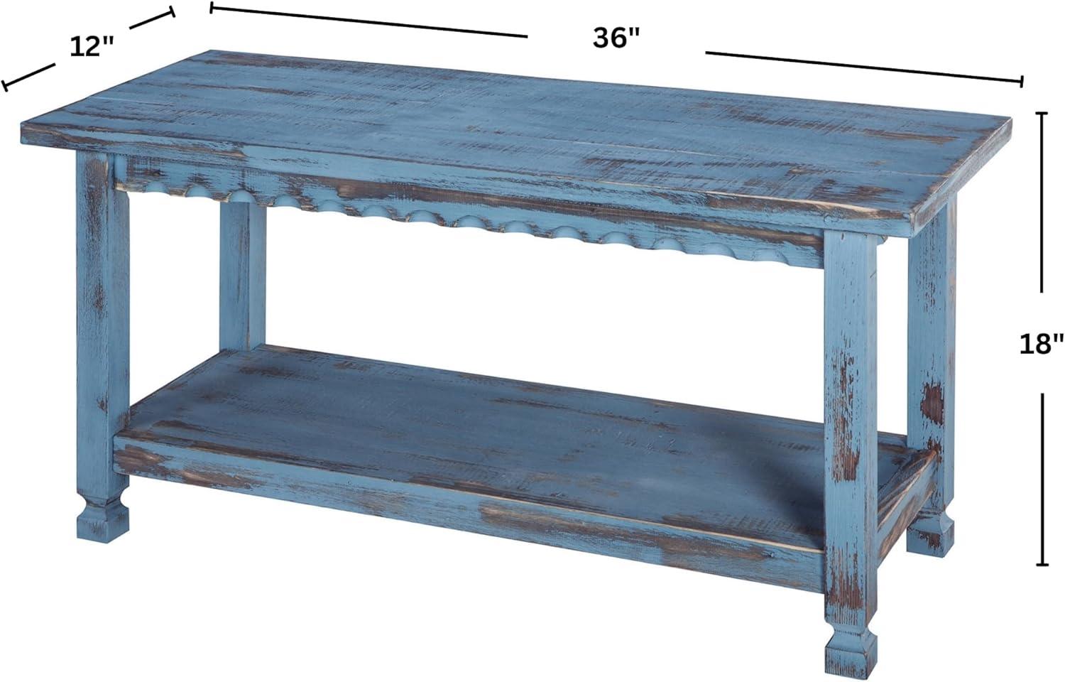36" Bench Hardwood Blue - Alaterre Furniture: Cottage Style, Square Legs, No Back