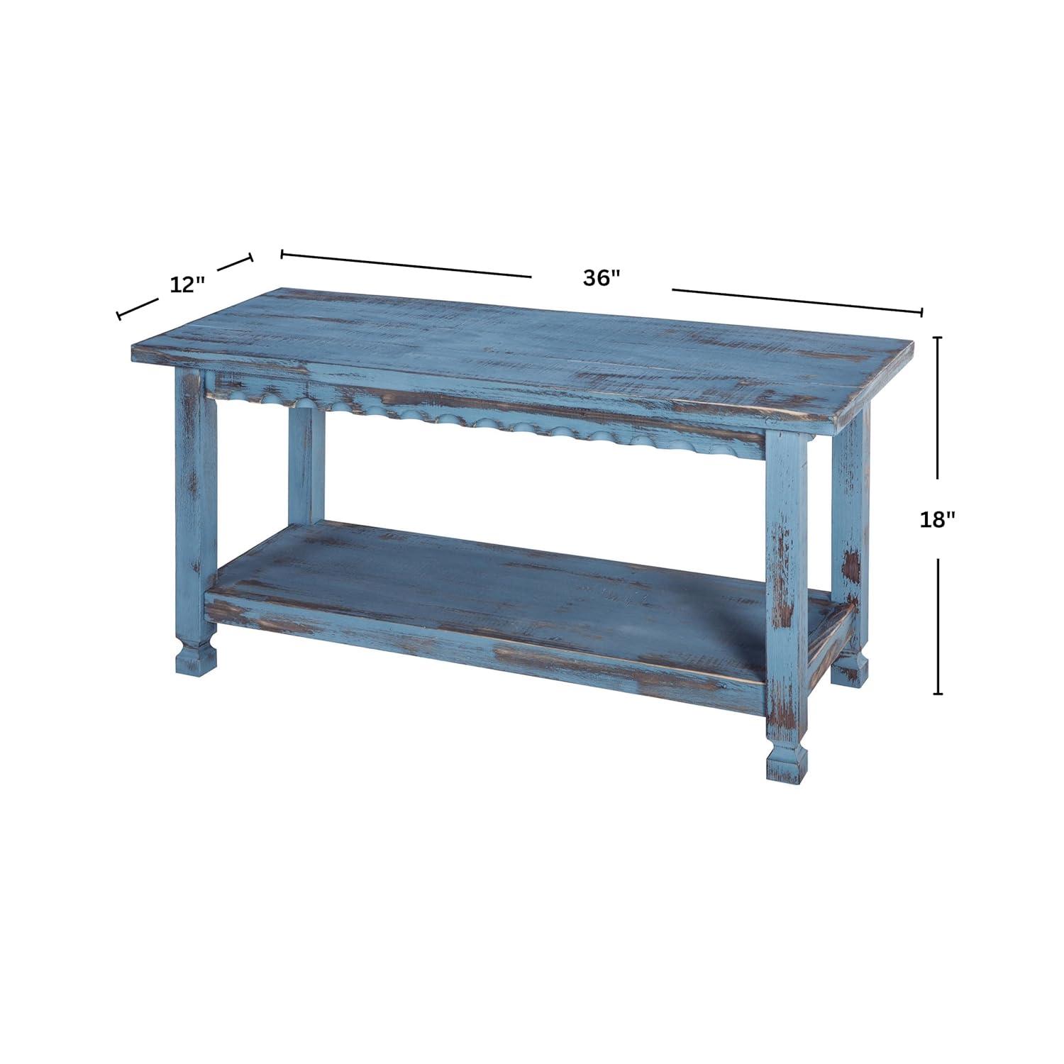 36" Bench Hardwood Blue - Alaterre Furniture: Cottage Style, Square Legs, No Back